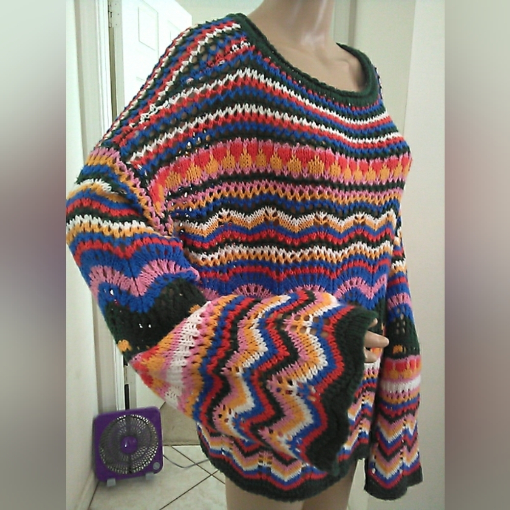 CROCHET Vibrant Multicolor OVERSIZED Sweater PTP 28-34 SHEERNESS - Picture 4 of 5